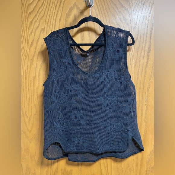 Banana Republic Womens Embroidered Floral Mesh Shirt Swim Coverup LARGE Black - Picture 1 of 5